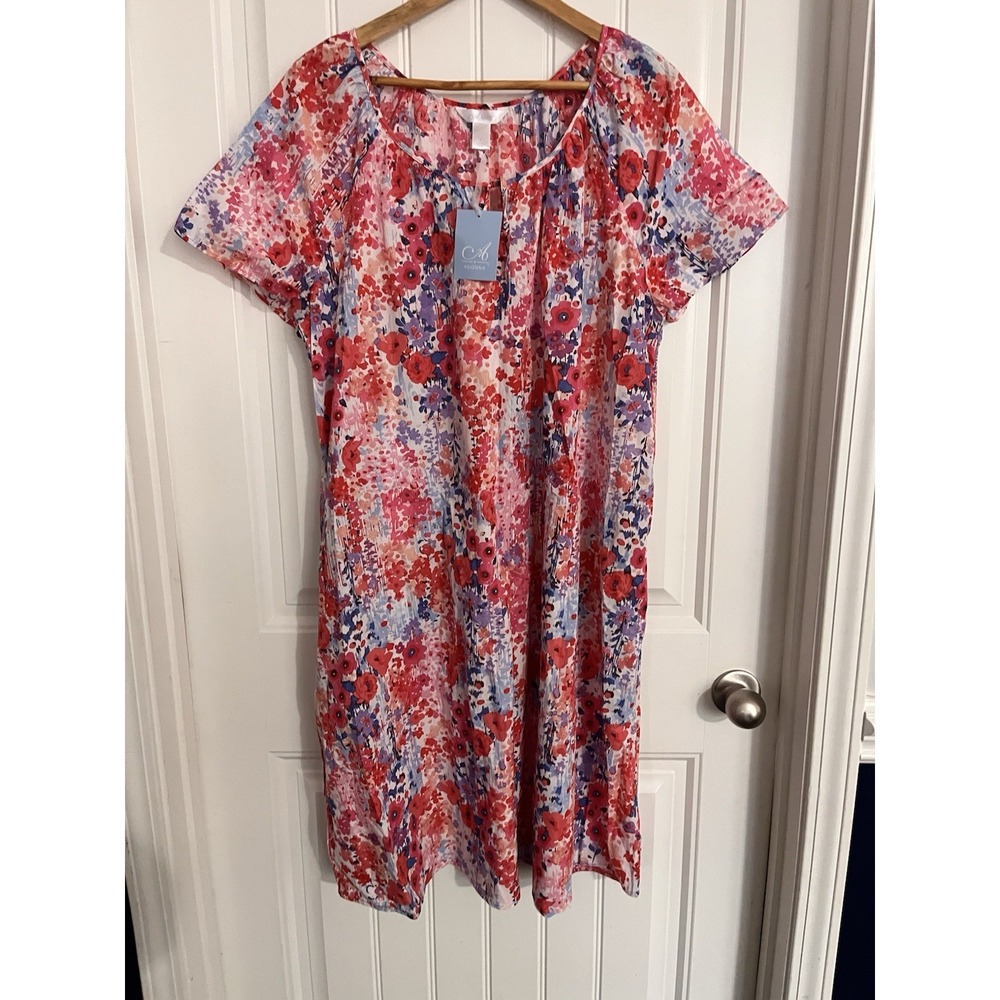 New! Adonna‎ Large Midi Nightgown Dress 100% Cotton Abstract Floral Cottagecore